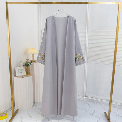 Floral Embroidered Open Front Abaya Cardigan for Women