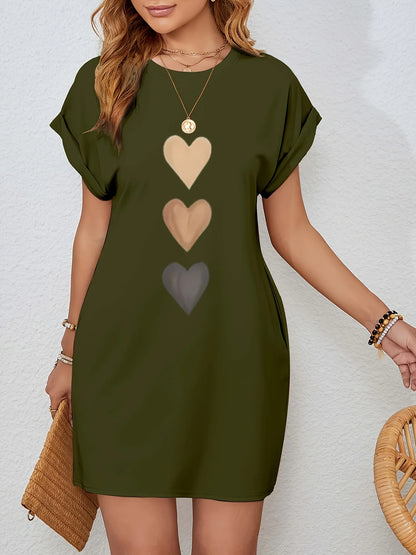 Women’s Heart Print Casual T-Shirt Dress