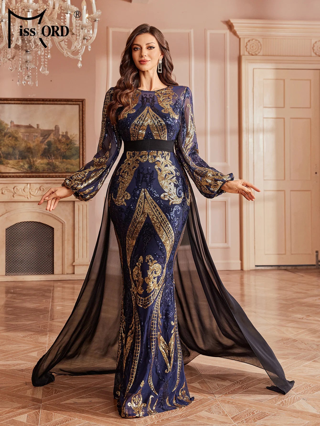 Missord Sequin Lantern Sleeve Mermaid Evening Gown