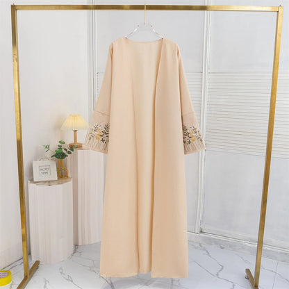 Floral Embroidered Open Front Abaya Cardigan for Women