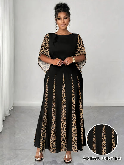 Plus Size Elegant Leopard Print Maxi Dress