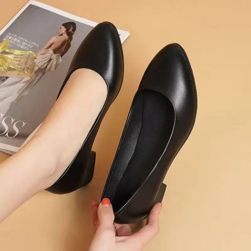Women's Genuine Leather Low-Heel Formal Pumps