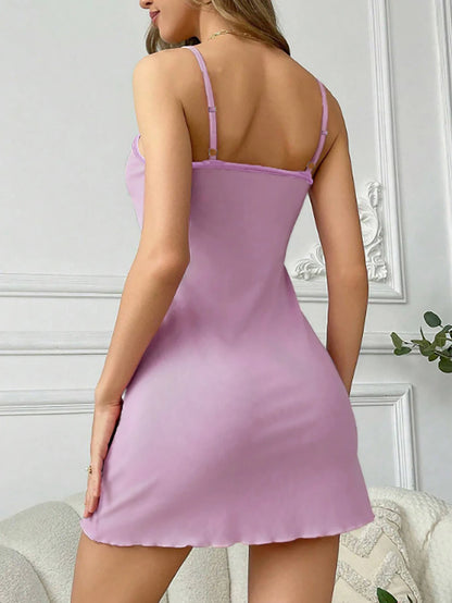 Women’s Lace Trim Ribbed Mini Nightdress