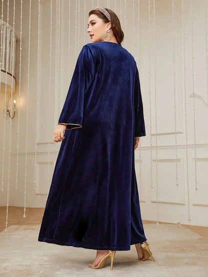 TOLEEN Plus Size Lace Velvet Abaya Maxi Dress