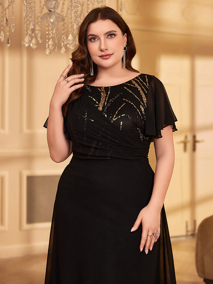 UNITHORSE Plus Size Sequin Chiffon Party Dress