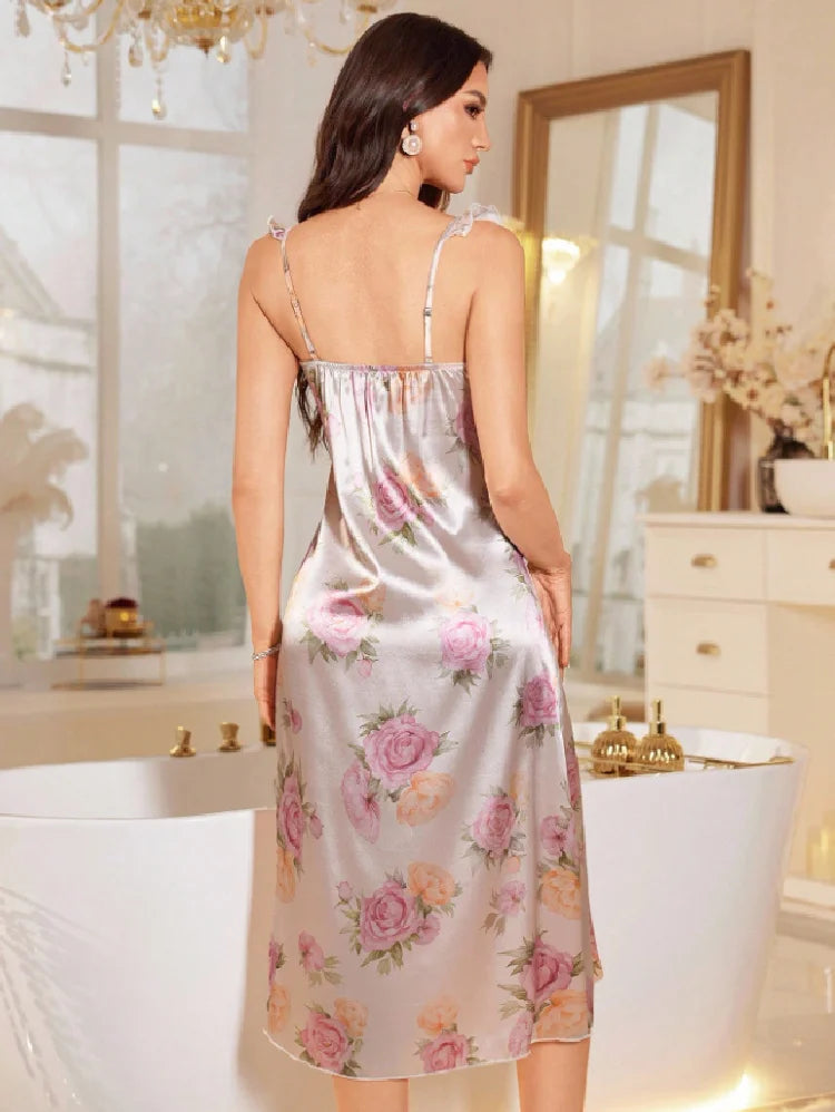 Women’s Floral Print Bow Front Lounge Dress
