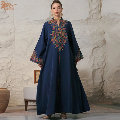 Embroidered V-Neck Dubai Abaya Jalabiya Dress for Women