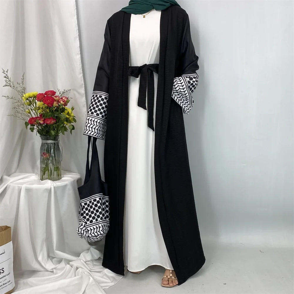 Dubai Elegant Open Abaya Kaftan Dress with Bag for Women