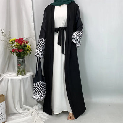 Dubai Elegant Open Abaya Kaftan Dress with Bag for Women