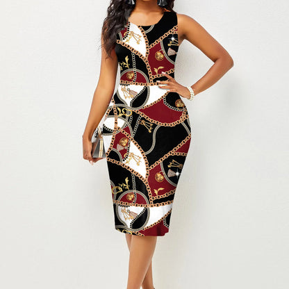 Women’s Sleeveless Printed Wrap Bodycon Dress
