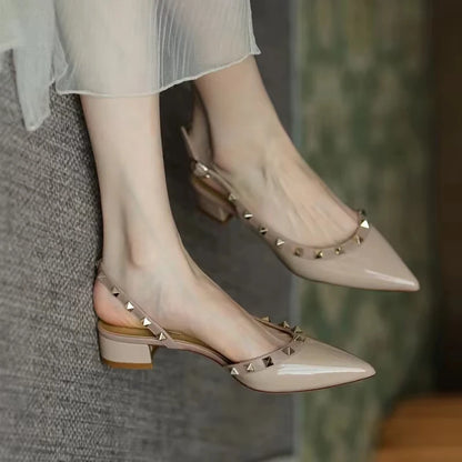 Women's Retro Rivet Pointed-Toe Patent Leather Heels