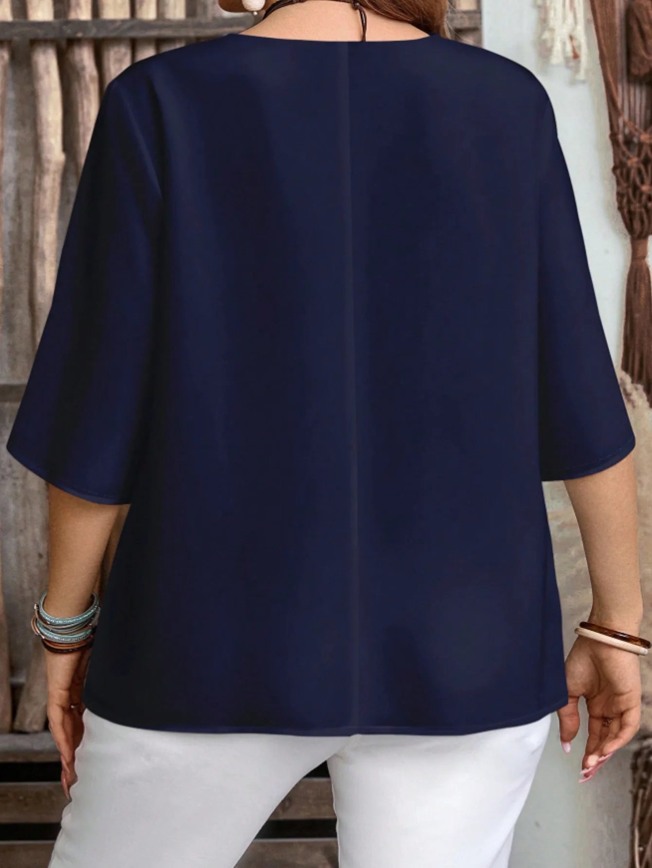 Plus Size Solid Color V-Neck Casual Top