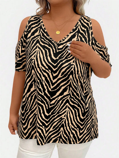 Plus Size Cold Shoulder V-Neck Casual Top