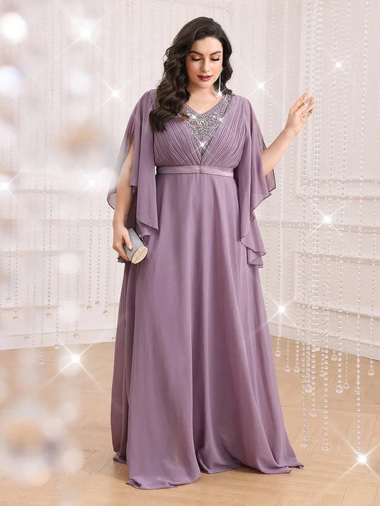 TOLEEN Plus Size Rhinestone Split Sleeve Party Dress