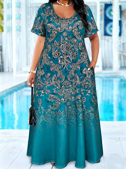 Plus Size Teal Floral Print Maxi Sundress
