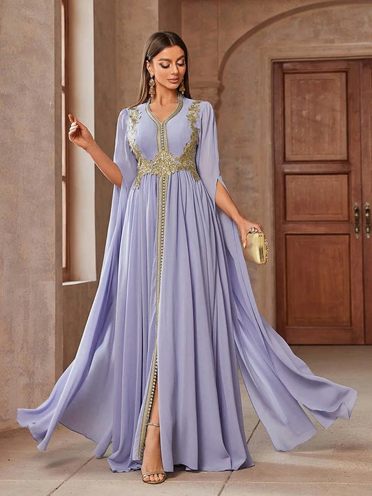 TOLEEN Embroidered Cape Sleeve Arabian Evening Dress