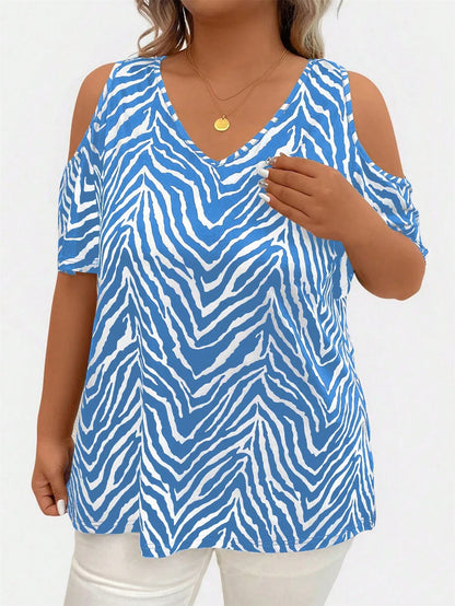 Plus Size Cold Shoulder V-Neck Casual Top