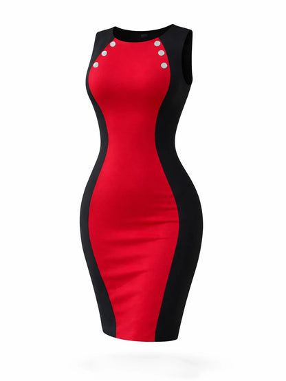 Women’s Sleeveless Colorblock Bodycon Pencil Dress