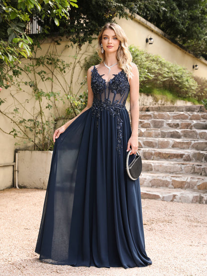 Elegant V-Neck Appliqué Mermaid Evening Gown for Women