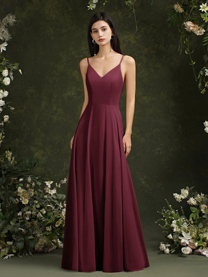 Elegant Sleeveless V-Neck Lace Back Bridesmaid Gown for Women