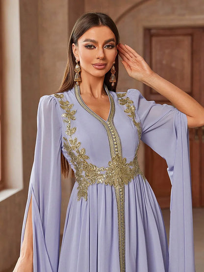 TOLEEN Embroidered Cape Sleeve Arabian Evening Dress