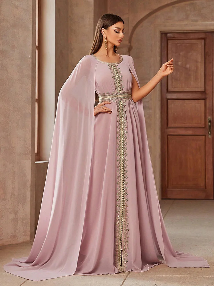 TOLEEN Embroidered Cape Sleeve Arabian Maxi Dress