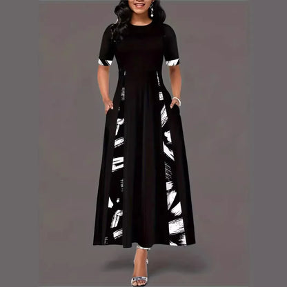 Women’s Contrast Color Irregular Long Dress