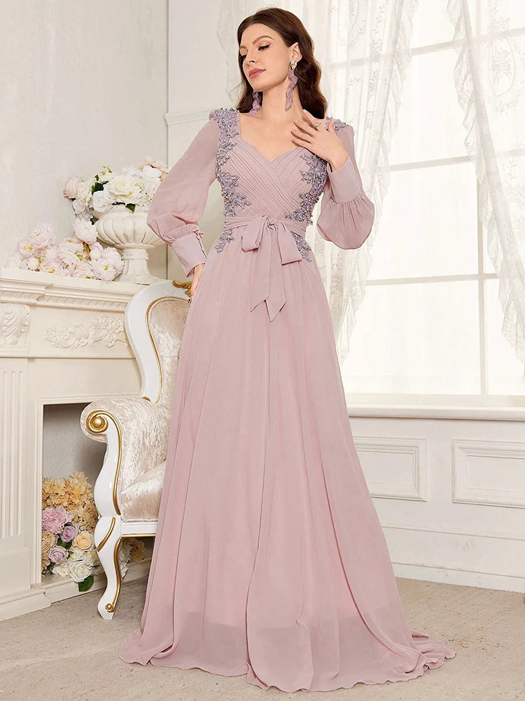 TOLEEN Elegant Bridesmaid Evening Dress with Pearl Detail