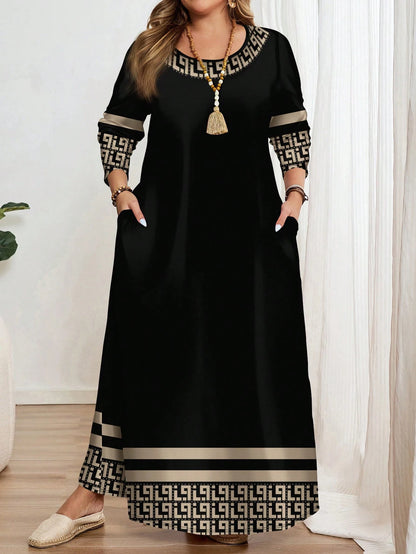 Plus Size Ethnic Geometric Print Dress