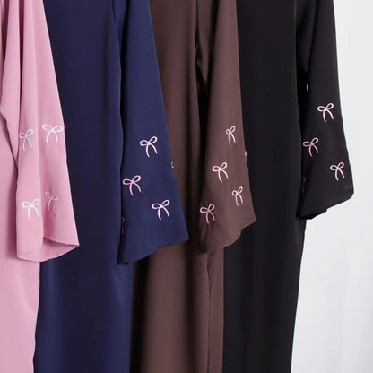 Eid Bow Embroidery Abaya & Hijab 2-Piece Set for Women
