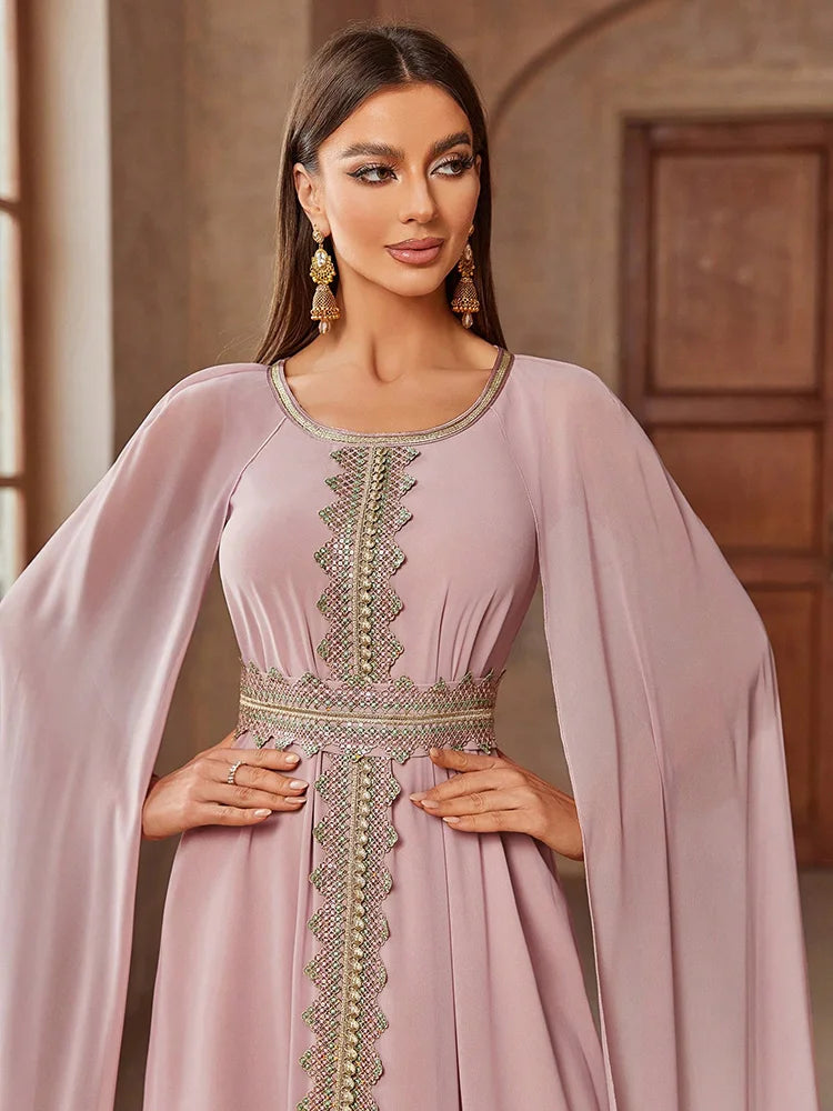 TOLEEN Embroidered Cape Sleeve Arabian Maxi Dress