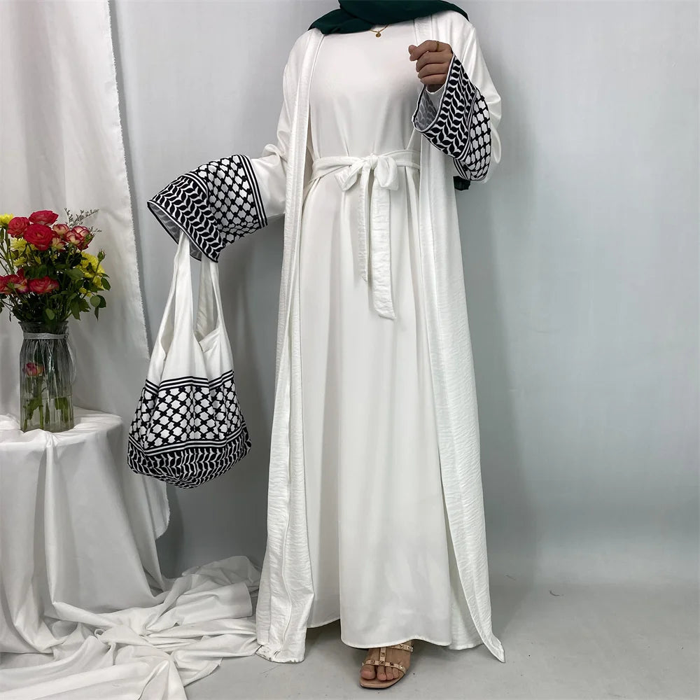 Dubai Elegant Open Abaya Kaftan Dress with Bag for Women