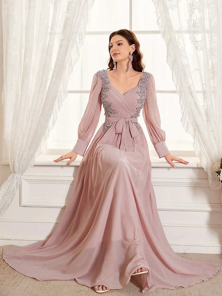TOLEEN Elegant Bridesmaid Evening Dress with Pearl Detail