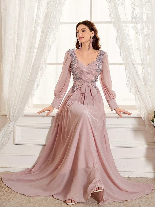 TOLEEN Elegant Bridesmaid Evening Dress with Pearl Detail