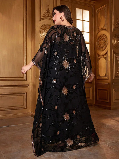 TOLEEN Plus Size Sequin Batwing Sleeve Evening Dress