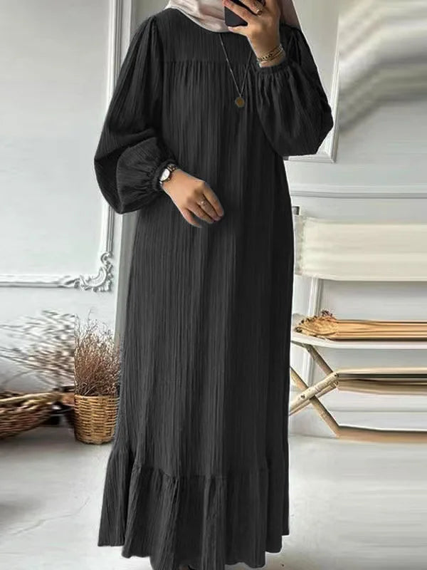 Women's Retro Long Sleeve Ruffle Hem Maxi Dress