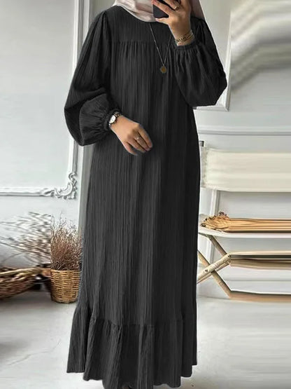Women's Retro Long Sleeve Ruffle Hem Maxi Dress
