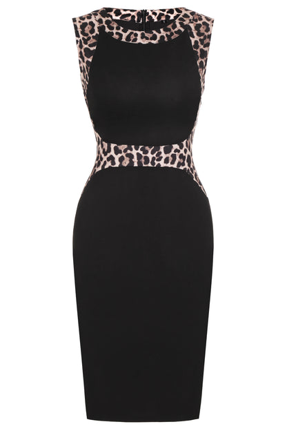 Women’s Leopard Patchwork Sleeveless Bodycon Dress