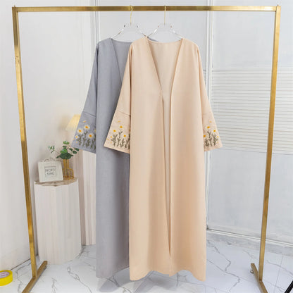 Floral Embroidered Open Front Abaya Cardigan for Women