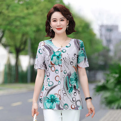 Women’s Printed O-Neck Casual Blouse
