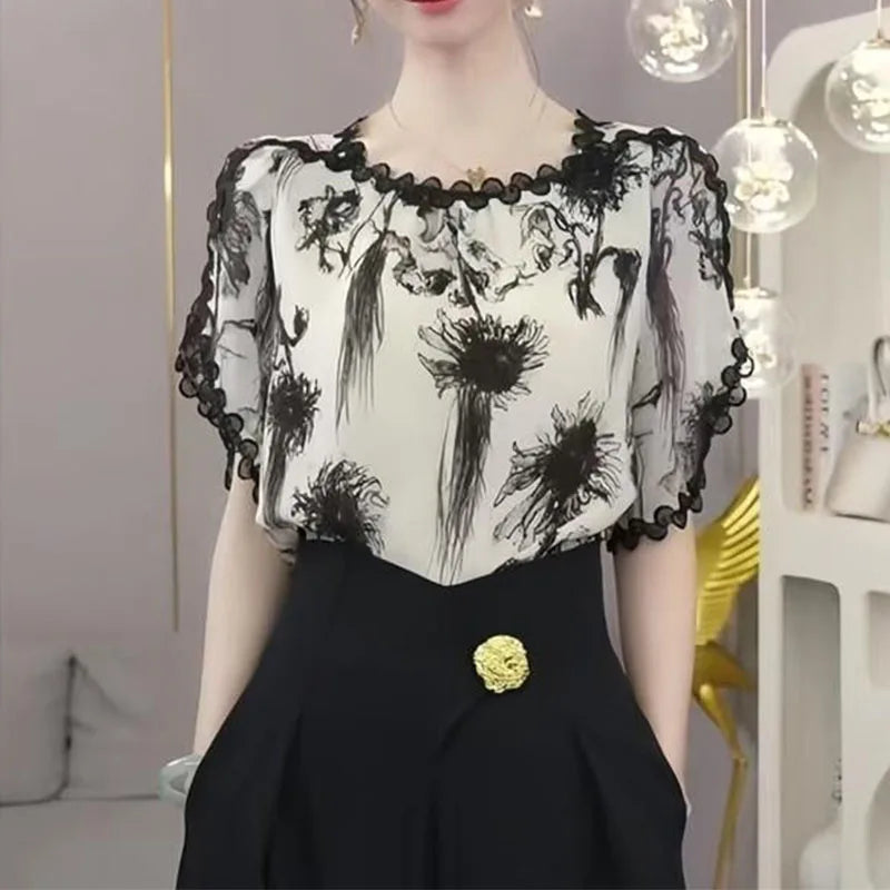 Plus Size Printed Slim Fit Summer Top