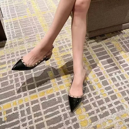 Women's Retro Rivet Pointed-Toe Patent Leather Heels