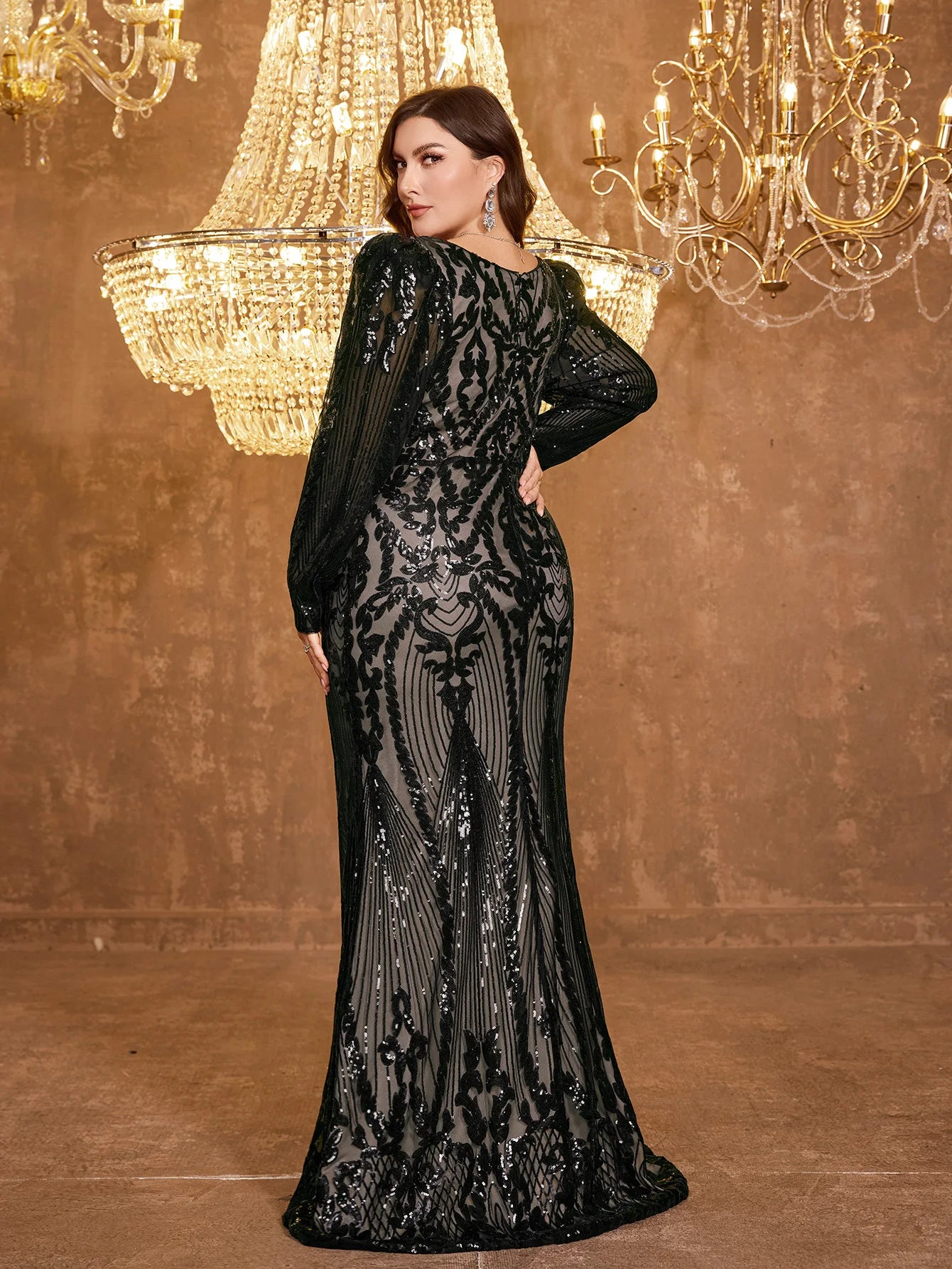 UNITHORSE Plus Size Sequin Mermaid Evening Gown