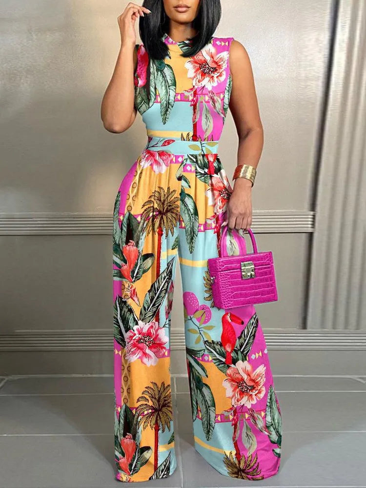 Women’s Printed Sleeveless Wide Leg Jumpsuit