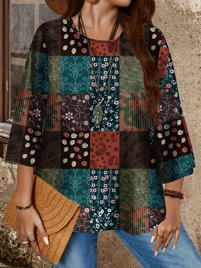 Women’s Retro Print Loose Shirt Dress