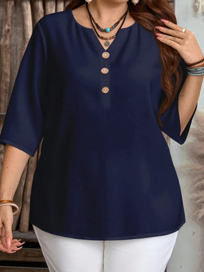 Plus Size Solid Color V-Neck Casual Top