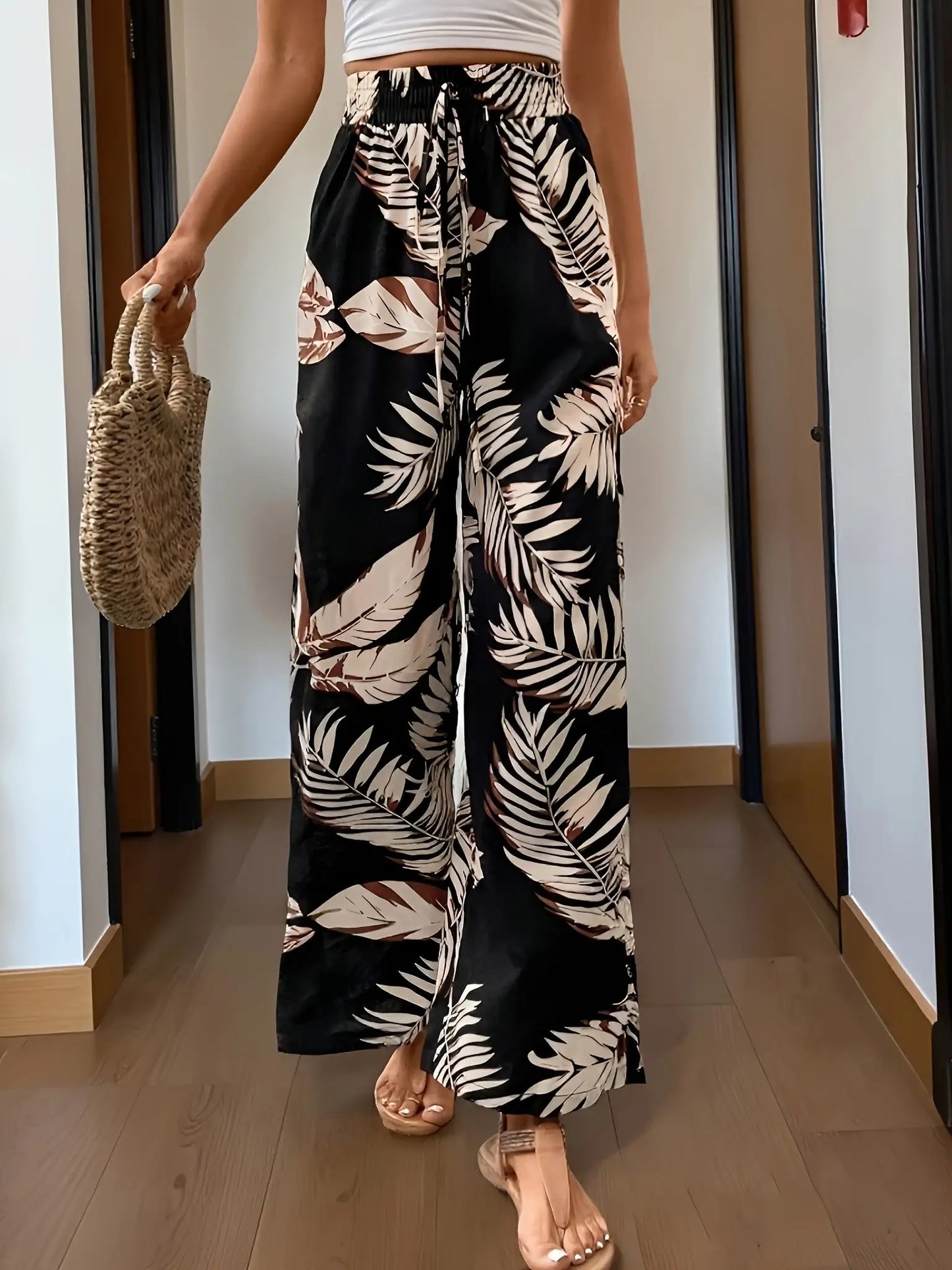 Women’s Bohemian Leaf Print Wide Leg Pants
