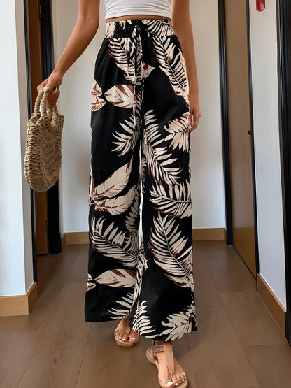 Women’s Bohemian Leaf Print Wide Leg Pants