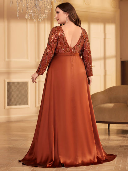 UNITHORSE Sequin Satin Appliqué Evening Dress