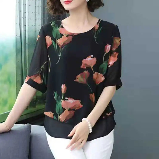 Women’s Loose Chiffon Short Sleeve Blouse